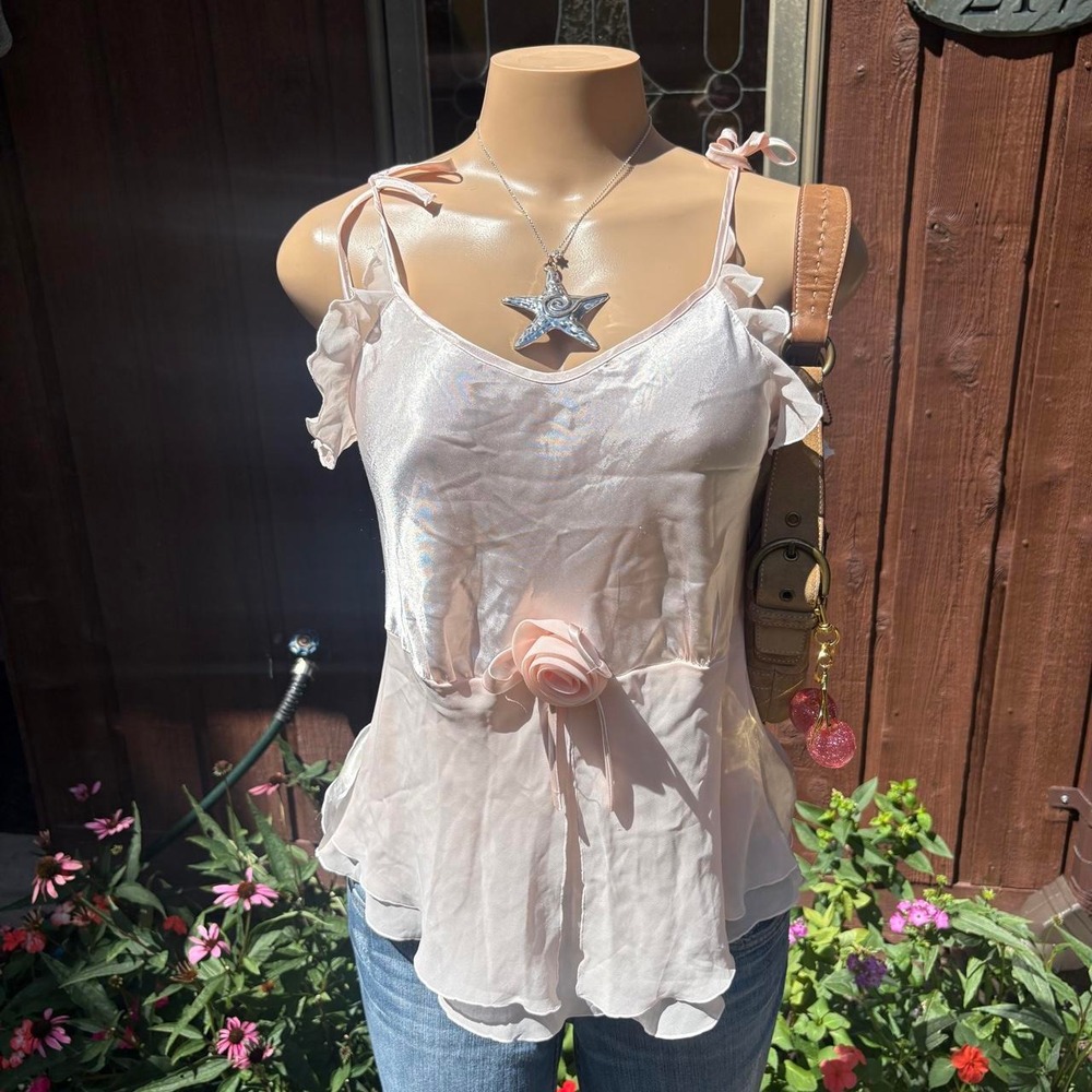 y2k 2000s coquette pink rose chiffon fairy tank top